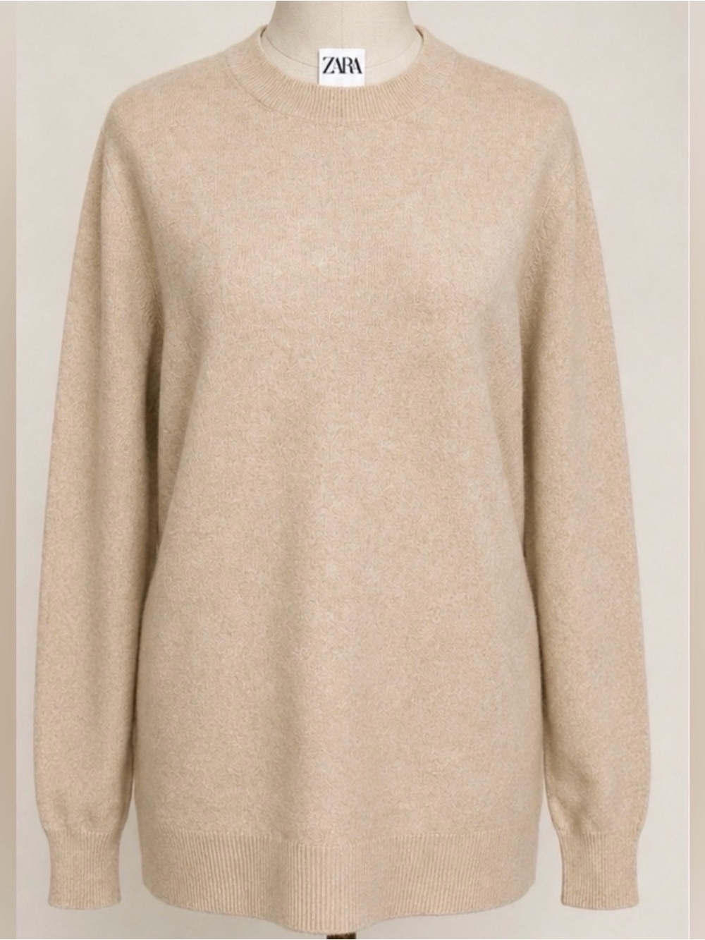 Zara Wool Blend Neutral Beige Crewneck Sweater SZ M